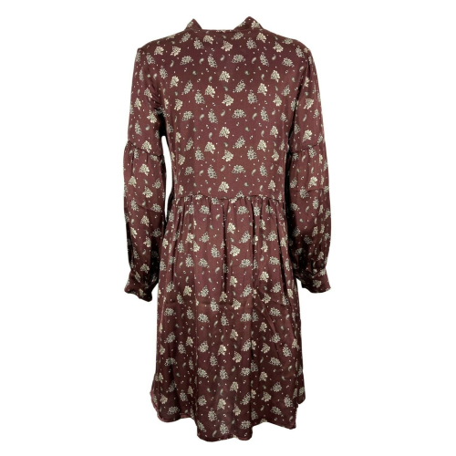 ETICI long-sleeved dress with burgundy flowers pattern art A1 / 2642 MADE IN ITALY