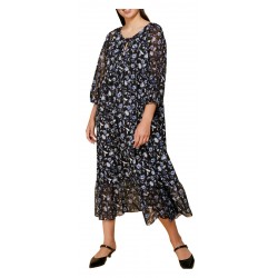 PERSONA by Marina Rinaldi line N.O.W long dress woman black / bluette pattern art 11.7221011 DECINA