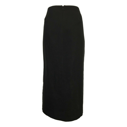 PERSONA by Marina Rinaldi black woman lined skirt 7102074 ALONTE 100% linen