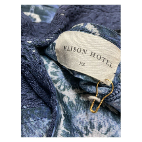 MAISON HOTEL abito donna blu chiaro lungo con balza foderato VINA FANTASIA 100% viscosa