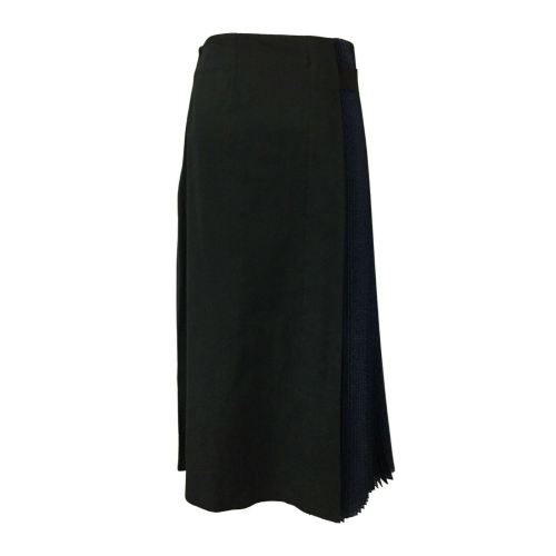 TELA skirt woman black / blue bimaterial mod OSTIN black fabric MADE IN ITALY