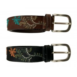 D’AMICO men's belt embroidered with zamak buckle height 3.5 cm art ACU2789 VINTAGE LEATHER 100% leather MADE IN ITALY