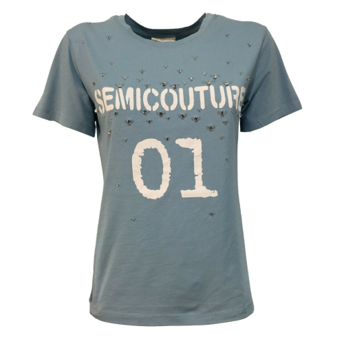 SEMICOUTURE t-shirt donna mezza manica con strass art Y1SJ02 100% cotone