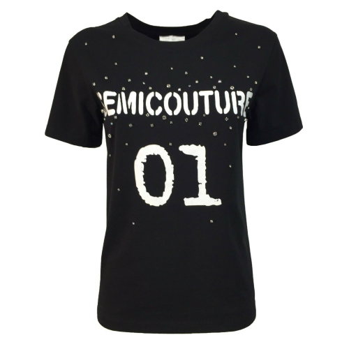 SEMICOUTURE t-shirt donna mezza manica con strass art Y1SJ02 100% cotone