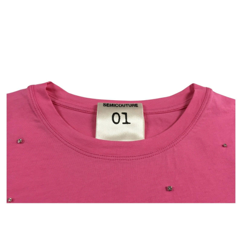 SEMICOUTURE t-shirt donna mezza manica con strass art Y1SJ02 100% cotone