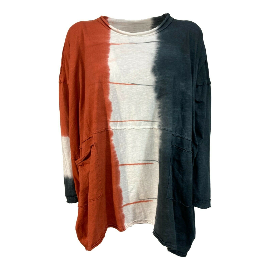 TADASHI maxi woman t-shirt gray / white / orange art TPE214134T JAPAN SWEATER 100% cotton MADE IN ITALY