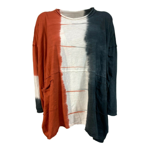 TADASHI maxi t-shirt donna grigio/bianco/arancio art TPE214134T MAGLIA JAPAN 100% cotone MADE IN ITALY