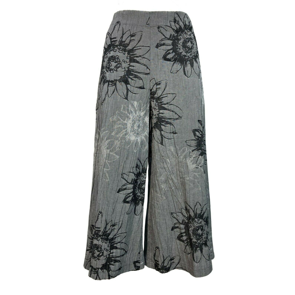 TADASHI woman trousers fantasy gray flowers black / white cropped art TPE215110 MADE IN ITALY