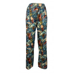 LA FEE MARABOUTEE light blue / flower patterned woman trousers art FA-PA-LAUDE MADE IN ITALY