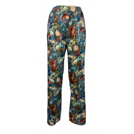 LA FEE MARABOUTEE pantalone donna fantasia celeste/fiori art FA-PA-LAUDE MADE IN ITALY