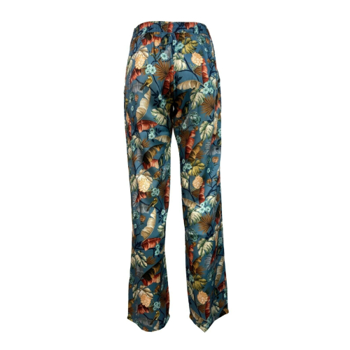 LA FEE MARABOUTEE light blue / flower patterned woman trousers art FA-PA-LAUDE MADE IN ITALY