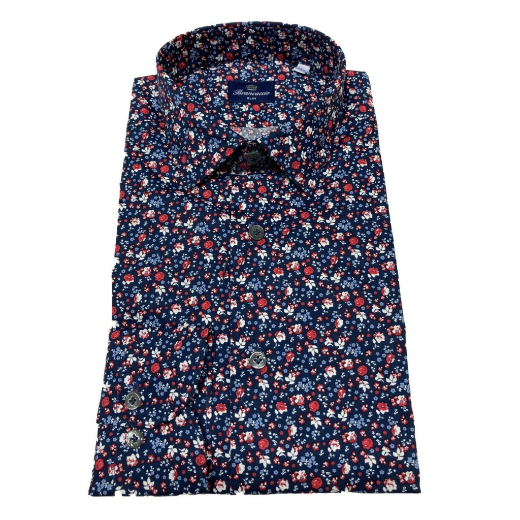 BRANCACCIO blue / red floral patterned man shirt art SA00B9 SLIM ALBERT DBR0802 100% cotton
