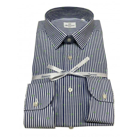 BRANCACCIO man shirt blue lines micro green designs art SA00B0 SLIM ALBERT DBB0103