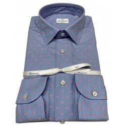 BRANCACCIO man shirt long sleeve slim light blue polka dot fuchsia SA00B0 SLIM ALBERT DBB0101