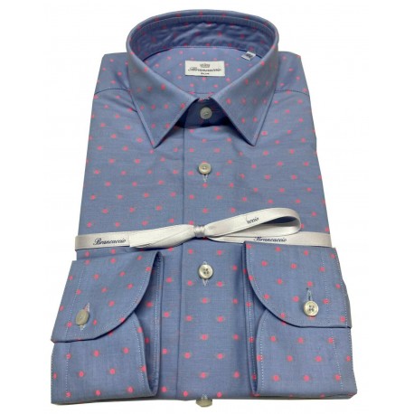 BRANCACCIO man shirt long sleeve slim light blue polka dot fuchsia SA00B0 SLIM ALBERT DBB0101