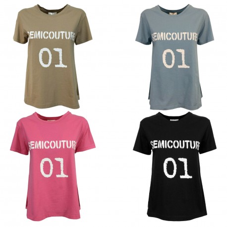 SEMICOUTURE flared woman t-shirt half sleeve art Y1SJ01 100% cotton