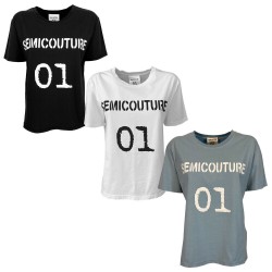 SEMICOUTURE woman t-shirt with breaks on the neck art Y1SJ06 100% cotton