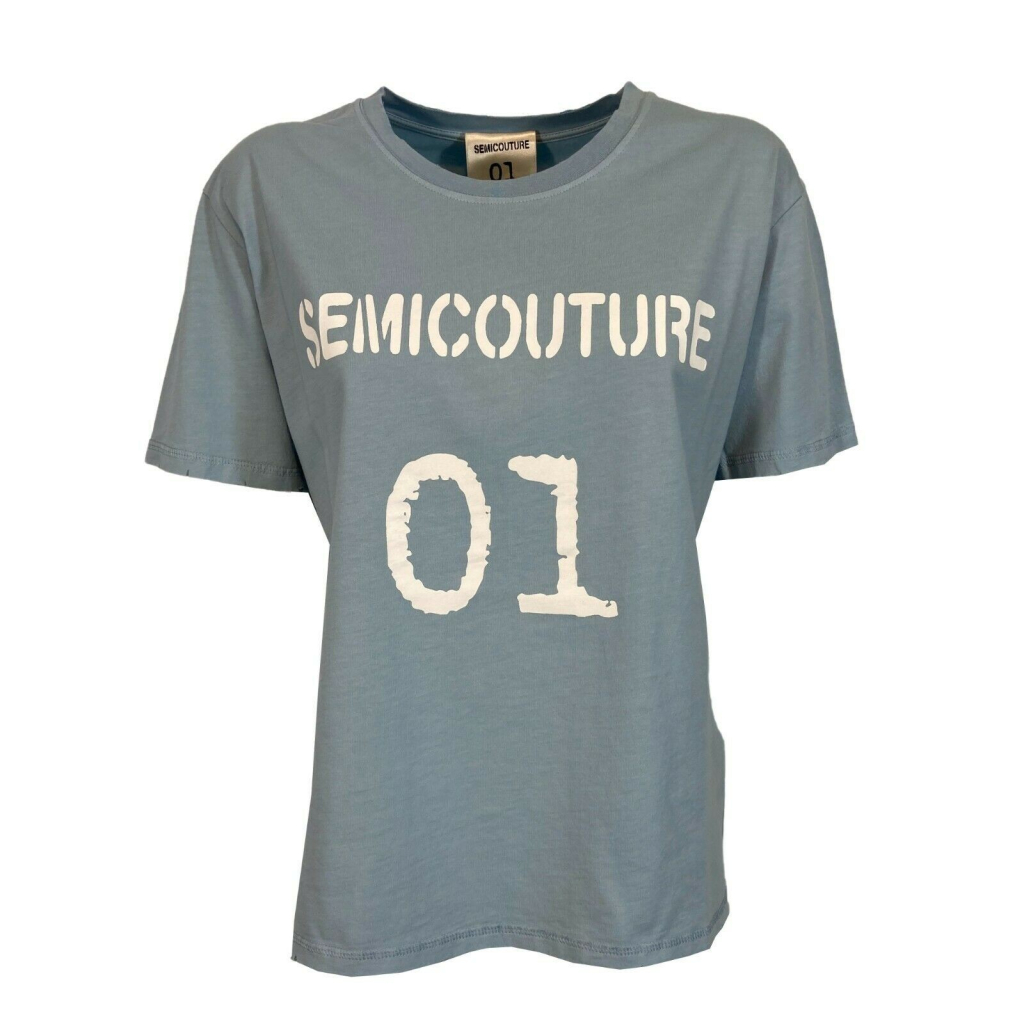 SEMICOUTURE t-shirt donna con rotture sul collo art Y1SJ06 100% cotone