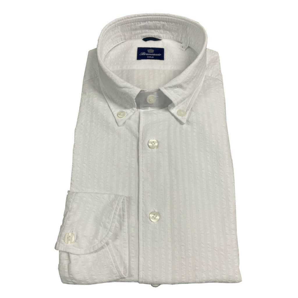 BRANCACCIO camicia uomo manica lunga bottom-down bianca goffrata GN00B1 GOLD NICOLA DBC0500 100% cotone