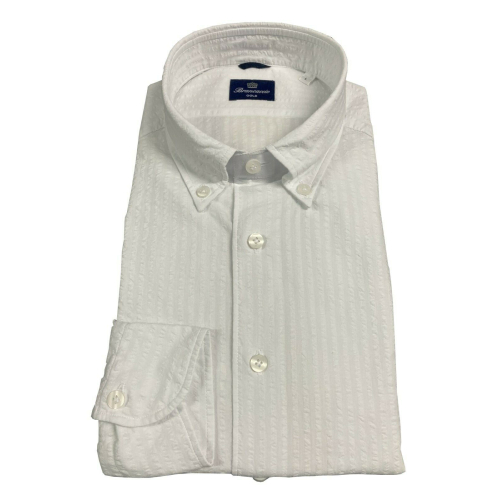 BRANCACCIO man shirt long sleeve bottom-down white embossed GN00B1 GOLD NICOLA DBC0500 100% cotton