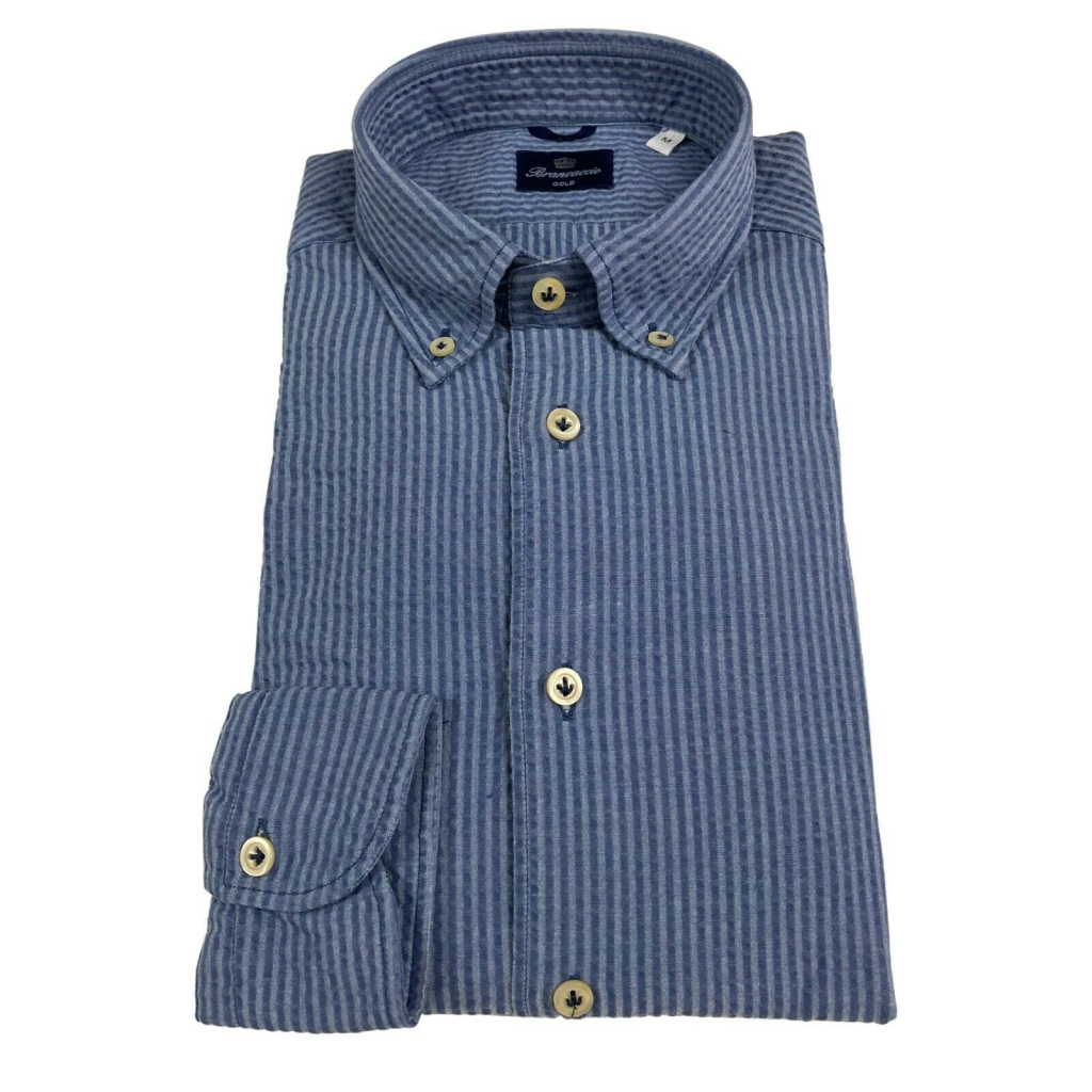 BRANCACCIO man shirt long sleeve bottom-down light blue with matching stripes art GN00B3 GOLD NICOLA DBL1001 BRANCACCIO man shirt long sleeve bottom-down light blue with matching stripes art GN00B3 GOLD NICOLA DBL1001