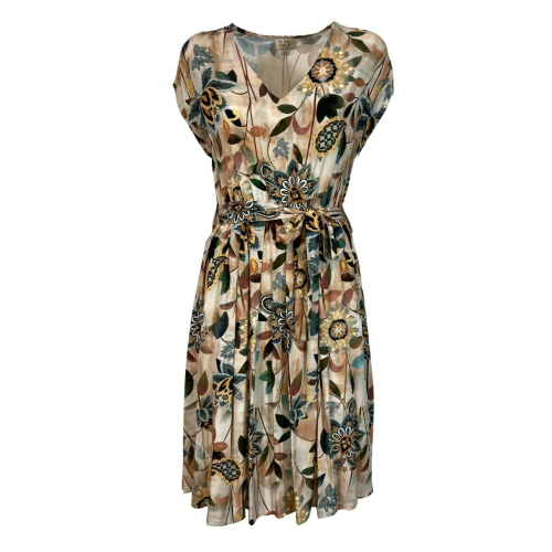 LA FEE MARABOUTEE abito donna fantasia beige/giallo/verde art FA-RO-LALAINA MADE IN ITALY