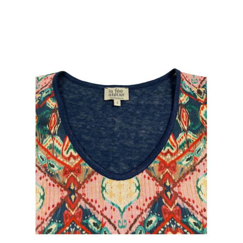 LA FEE MARABOUTEE t-shirt donna fantasia+maglia unita blu art FA-TS-MISSY