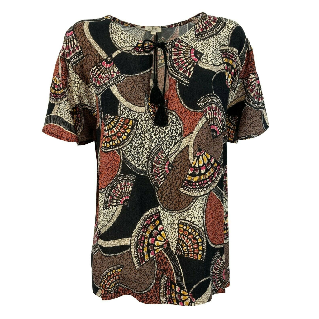 LA FEE MARABOUTEE blouse woman black / brown fantasy art FA-TO-LALIYA 100% viscose MADE IN ITALY