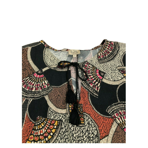 LA FEE MARABOUTEE blouse woman black / brown fantasy art FA-TO-LALIYA 100% viscose MADE IN ITALY