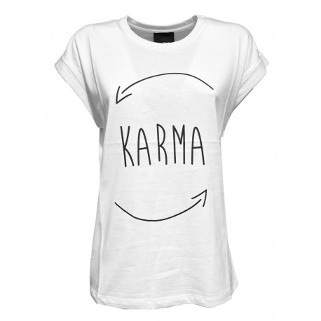 PRET A PORTER VENEZIA t-shirt donna girocollo bianca stampa nera art KARMA 100% cotone MADE IN ITALY