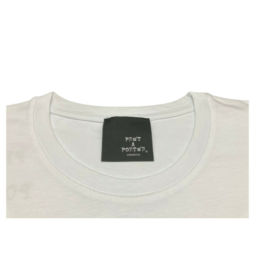 PRET A PORTER VENEZIA t-shirt donna girocollo bianca stampa nera art KARMA 100% cotone MADE IN ITALY
