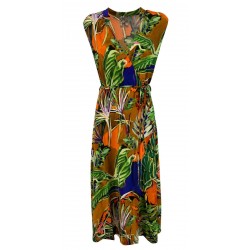 ALDO MARTINS woman multicolor fantasy jersey dress cut at the waist art 5610 CISUS MADE IN SPAIN