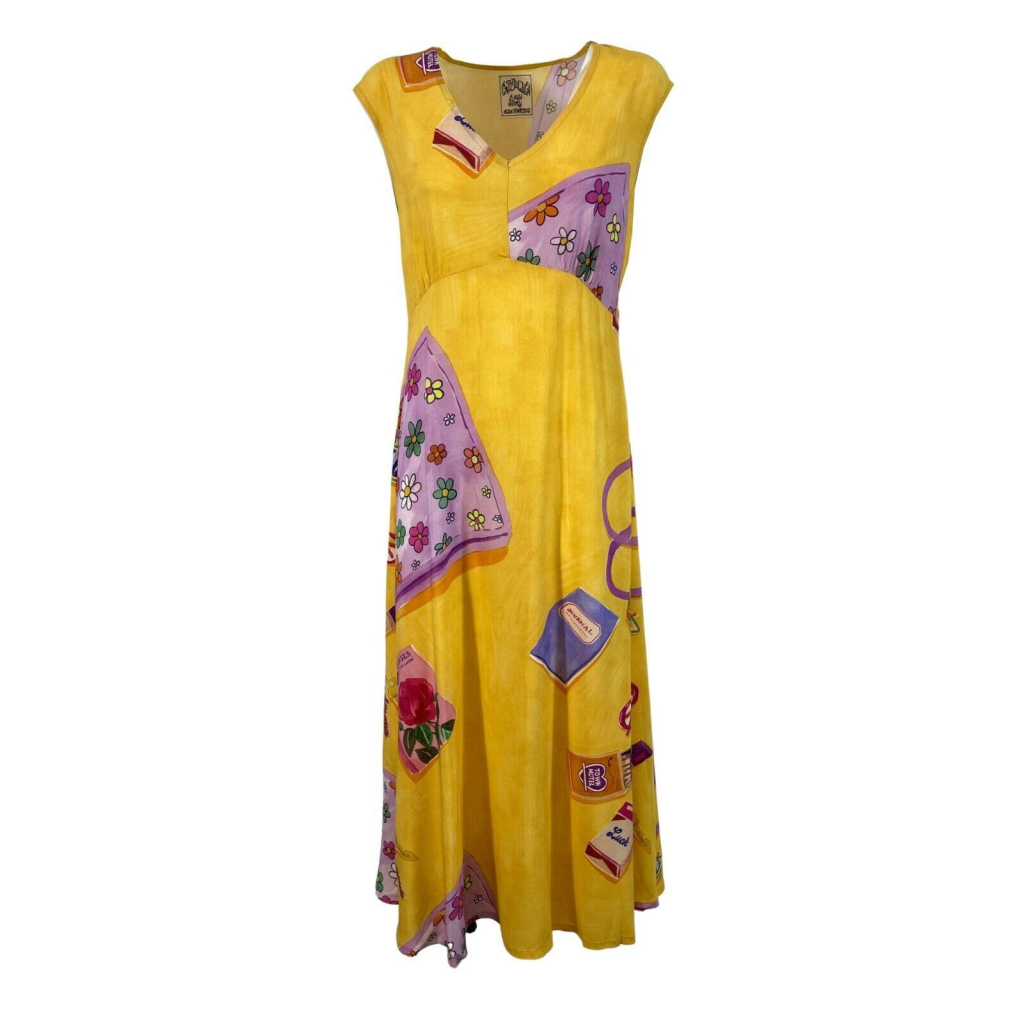 ALDO MARTINS flared fantasy yellow woman dress 5602 ANIS MADE IN SPAIN