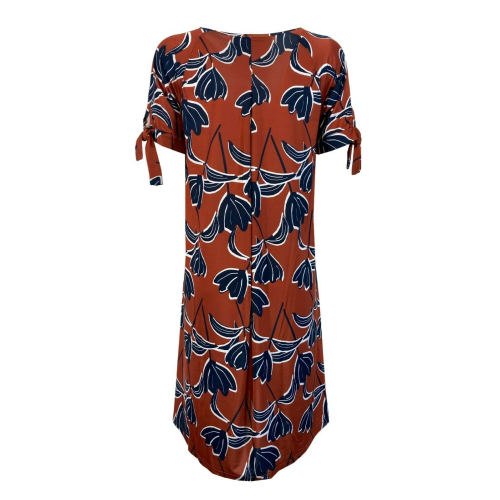 FEELING by JUSTMINE woman flared dress earthenware / navy pattern art E2708681 TULIPES MADE IN ITALY