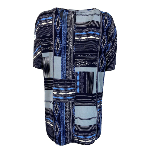 ELENA MIRÒ t-shirt donna mezza manica fantasia blu/grigio art G684L083J 92% viscosa 8% elastan