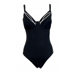 FASHY black one-piece swimsuit with white inserts art 2127 C 80% recycled polyamide 20% elastane