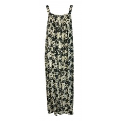 LIVIANA CONTI long woman dress with floral pattern écru / black art L1SU48 MADE IN ITALY