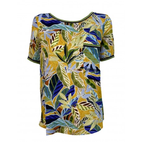 ETICI blouse woman half sleeve fantasy yellow / green / blue art E1 / 3825 MADE IN ITALY