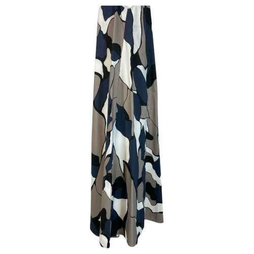 PRET A PORTER VENEZIA long dress over blue / gray / white patterned art PAPRIKA 100% cotton MADE IN ITALY