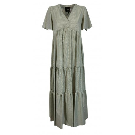 PRET A PORTER VENEZIA long woman dress white / green vichy checks art SUSHI 100% cotton MADE IN ITALY