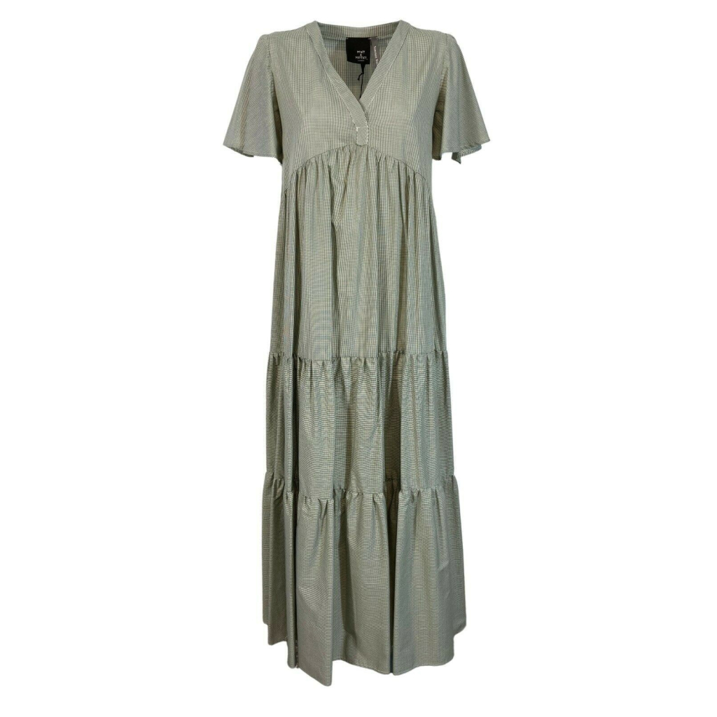 PRET A PORTER VENEZIA long woman dress white / green vichy checks art SUSHI 100% cotton MADE IN ITALY