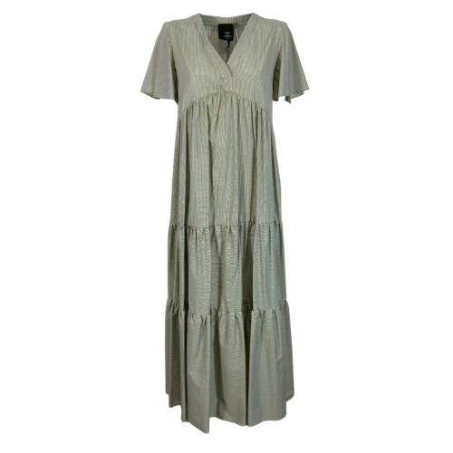 PRET A PORTER VENEZIA long woman dress white / green vichy checks art SUSHI 100% cotton MADE IN ITALY