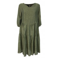 PRET A PORTER VENEZIA green lined woman dress art VANILLA 100% linen MADE IN ITALY