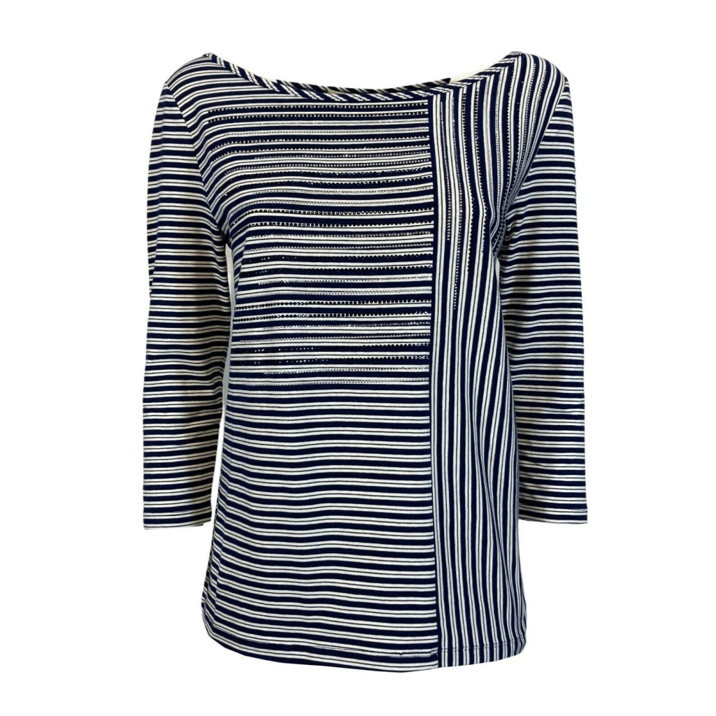 CORTE DEI GONZAGA blue / white striped woman t-shirt art 2101 1R 1300 E1637 95% cotton 5% elastane
