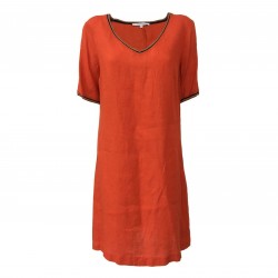 LA FEE MARABOUTEE Orange woman dress mod FC3348 100% linen MADE IN ITALY