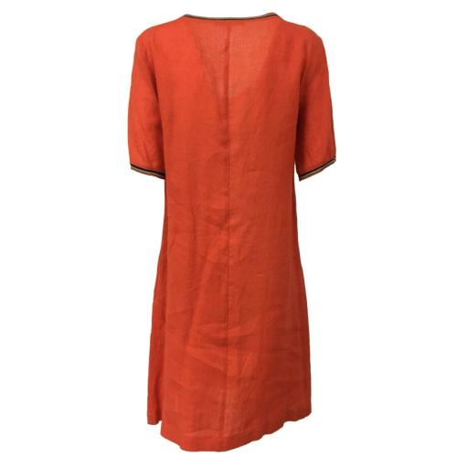 LA FEE MARABOUTEE Orange woman dress mod FC3348 100% linen MADE IN ITALY