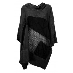 WORKING OVERTIME by TADASHI blusa donna over patchwork nero CA125