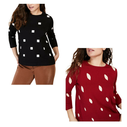 PERSONA by Marina Rinaldi women's sweater in ecru graphic inlay round neck 13.1363231 ALCESTE