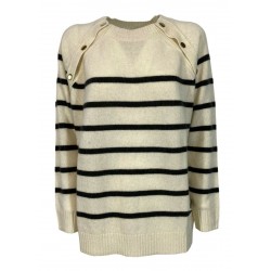 SEMICOUTURE woman sweater cream anthracite lines art Y1WG10 SEPHORA MADE IN ITALY
