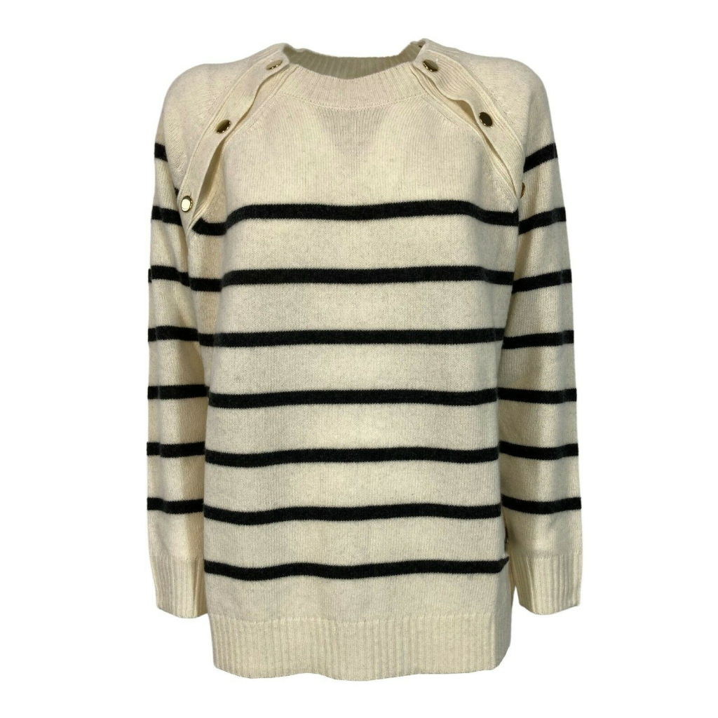 SEMICOUTURE woman sweater cream anthracite lines art Y1WG10 SEPHORA MADE IN ITALY